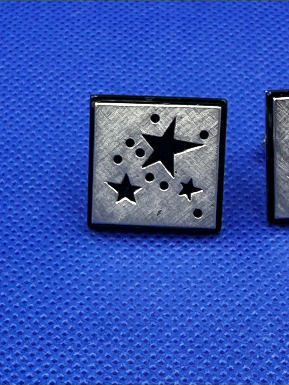 Swank Brushed Silvertone with Black Stars Cutout Square Cufflinks